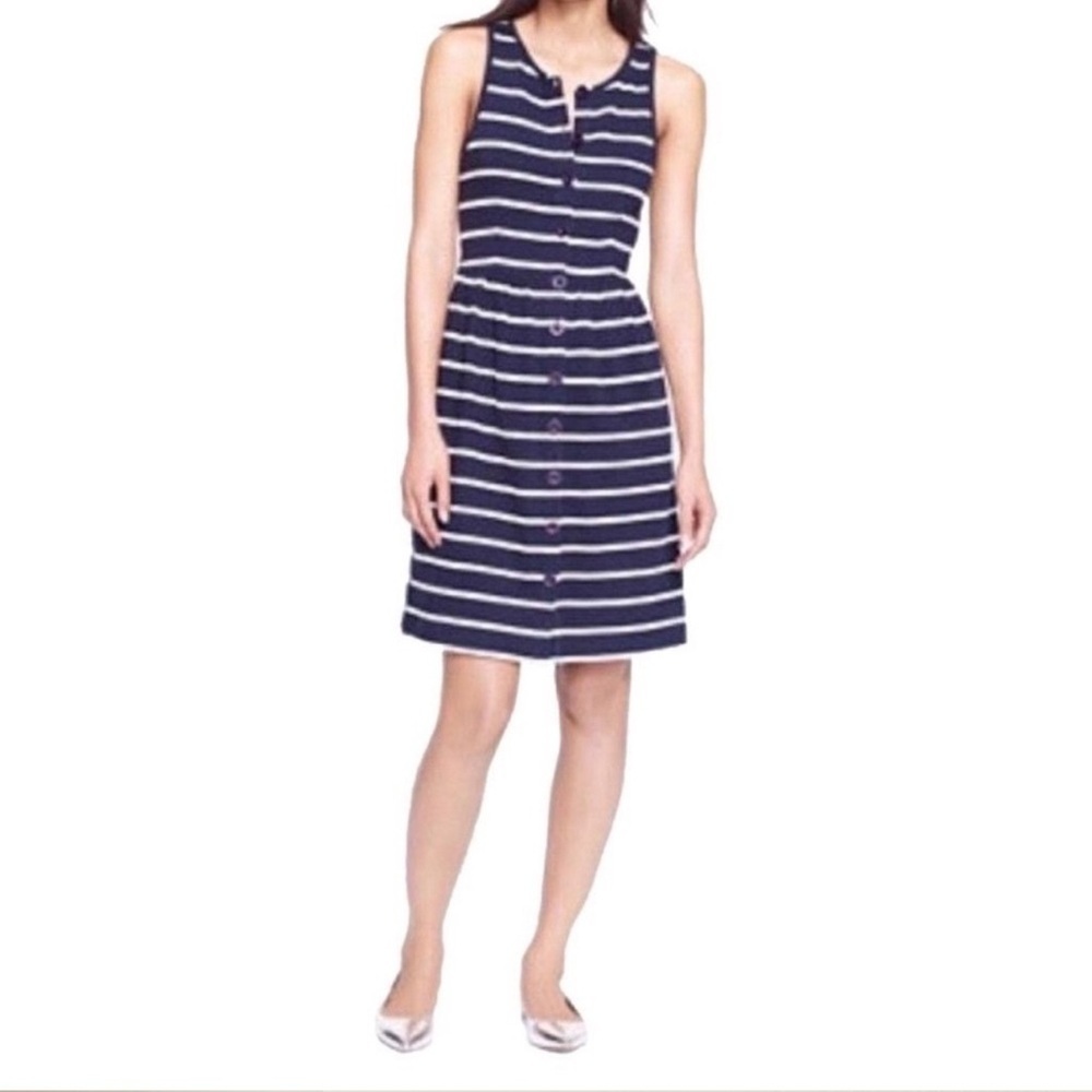 J Crew Sleeveless Classic Nautical Navy & White Striped Dress